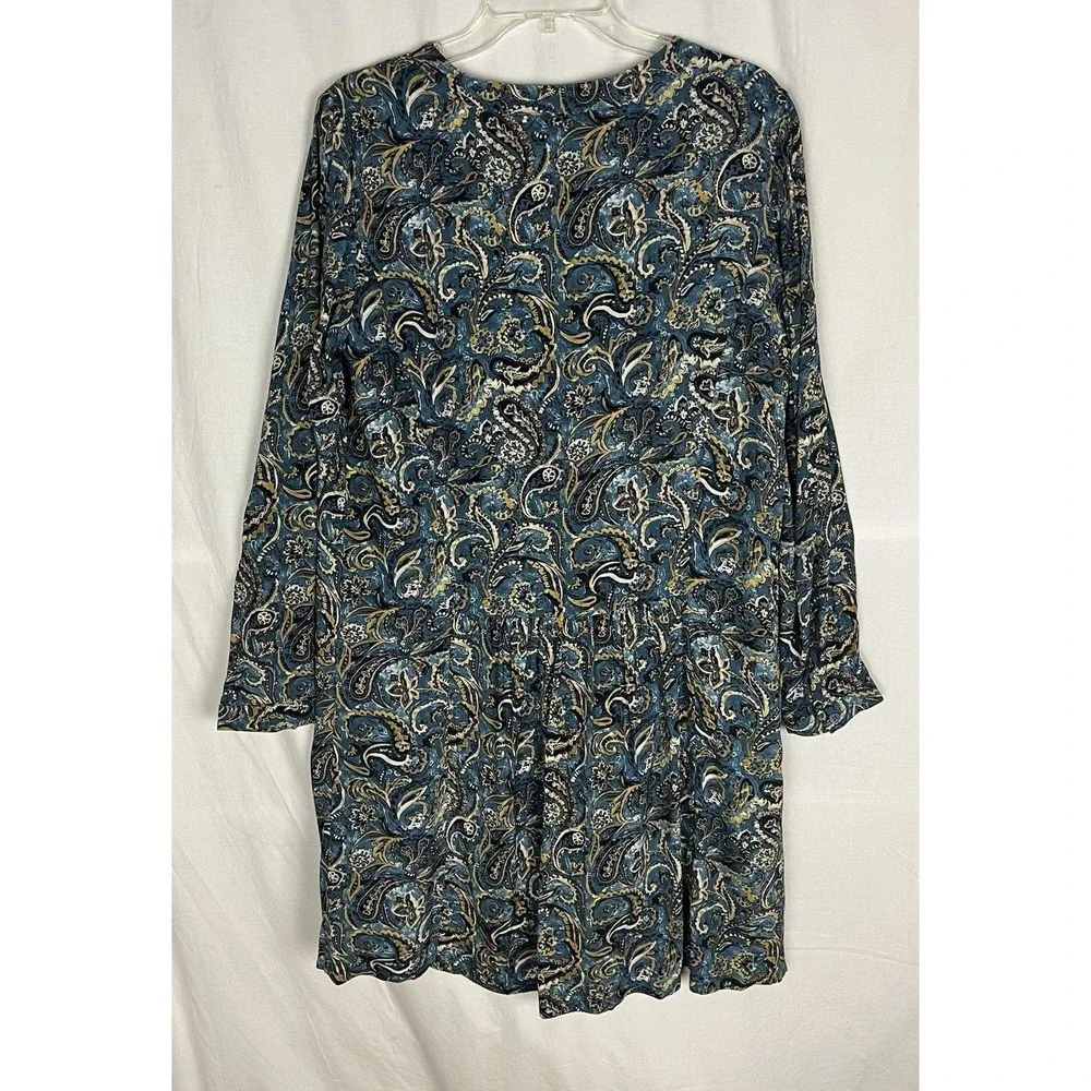 Garnet Hill Women's Size 10‎ Drop Waist Button Up Long Sleeve Teal Paisley Dress